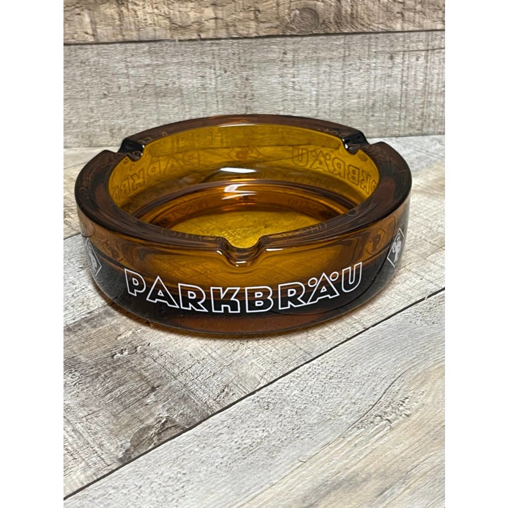 Vintage 70's Parkbrau German Brewery Amber Glass Ashtray
